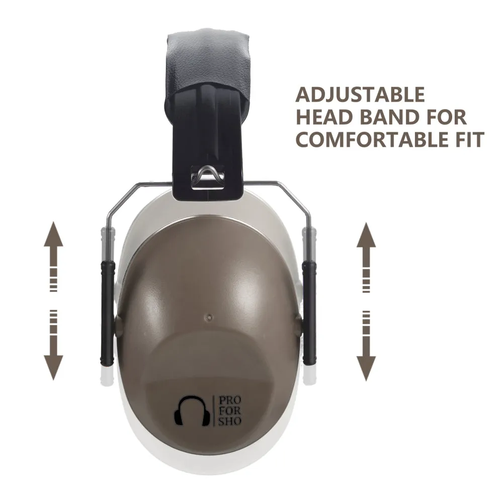 Pro For Sho 34dB NRR Noise Reduction Earmuffs - Lightweight Design - Standard Size Coyote Brown