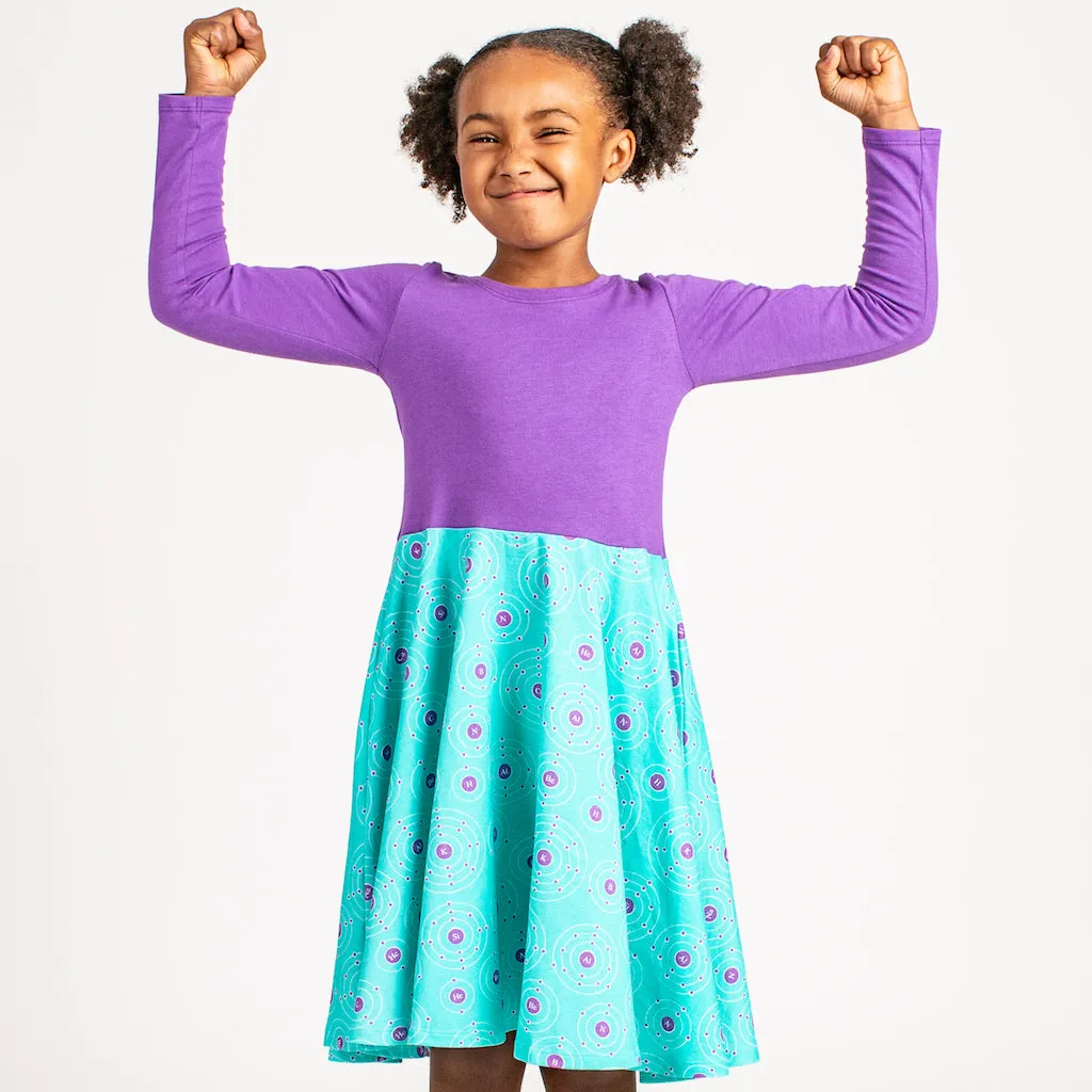 "Up and Atom" Chemistry Twirly Play Dress with Pockets and Long Sleeves