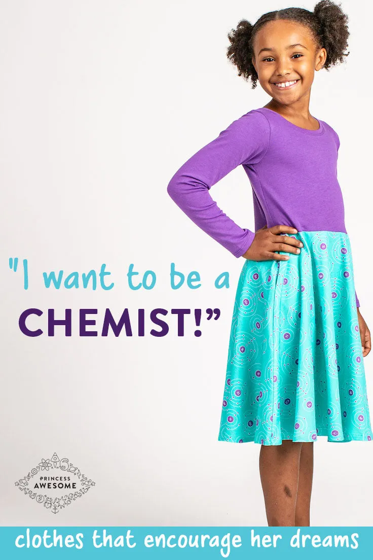 "Up and Atom" Chemistry Twirly Play Dress with Pockets and Long Sleeves