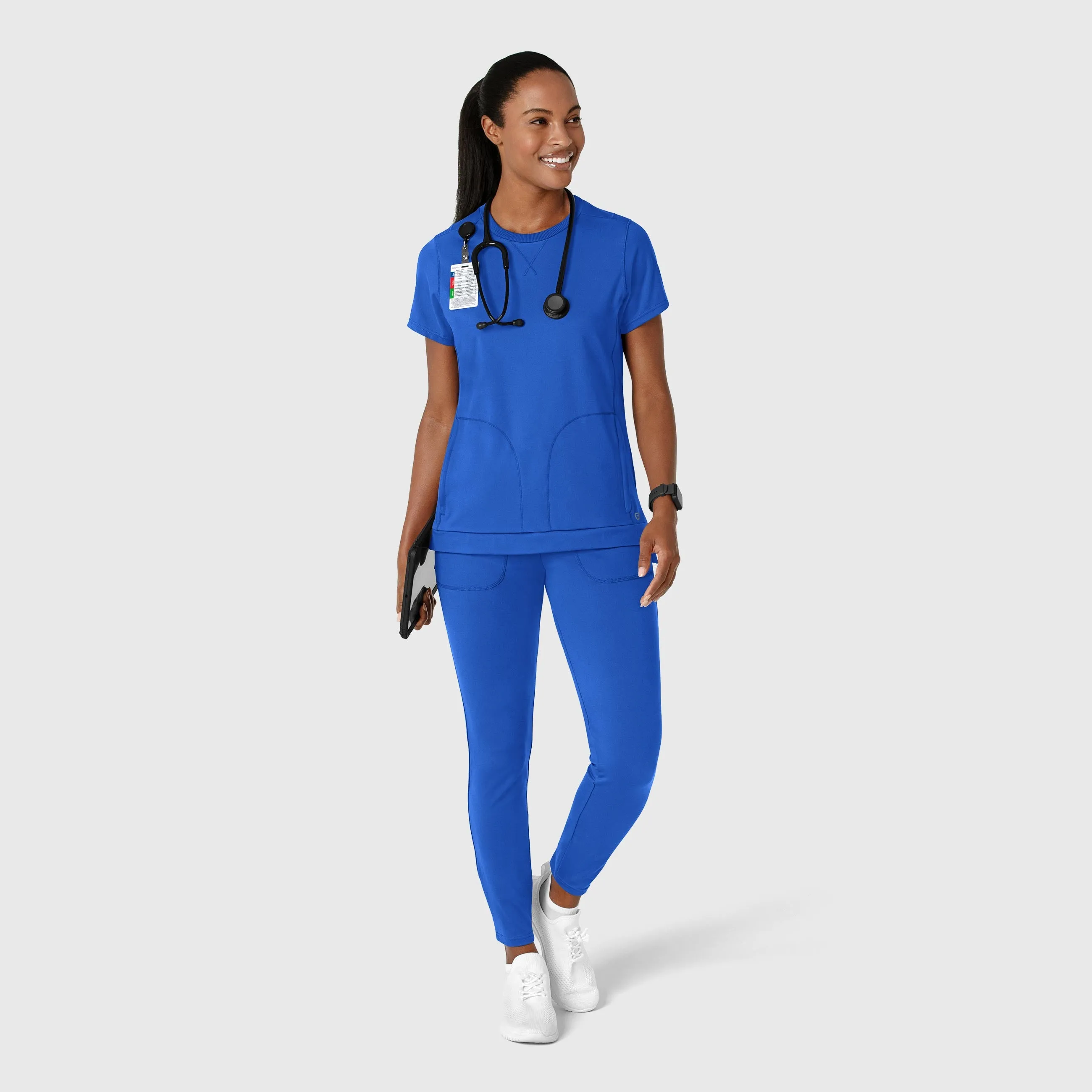 RENEW Knit Women's Flex-n-Reach Crew Neck Scrub Top - Royal