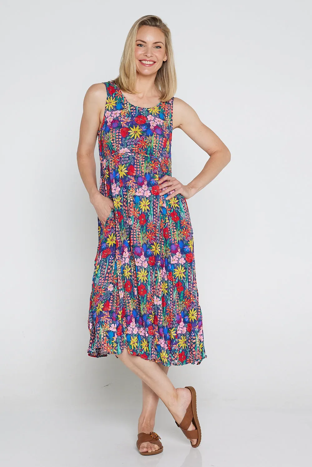 Sleeveless Waterhouse Dress - Rainbow Wildflowers