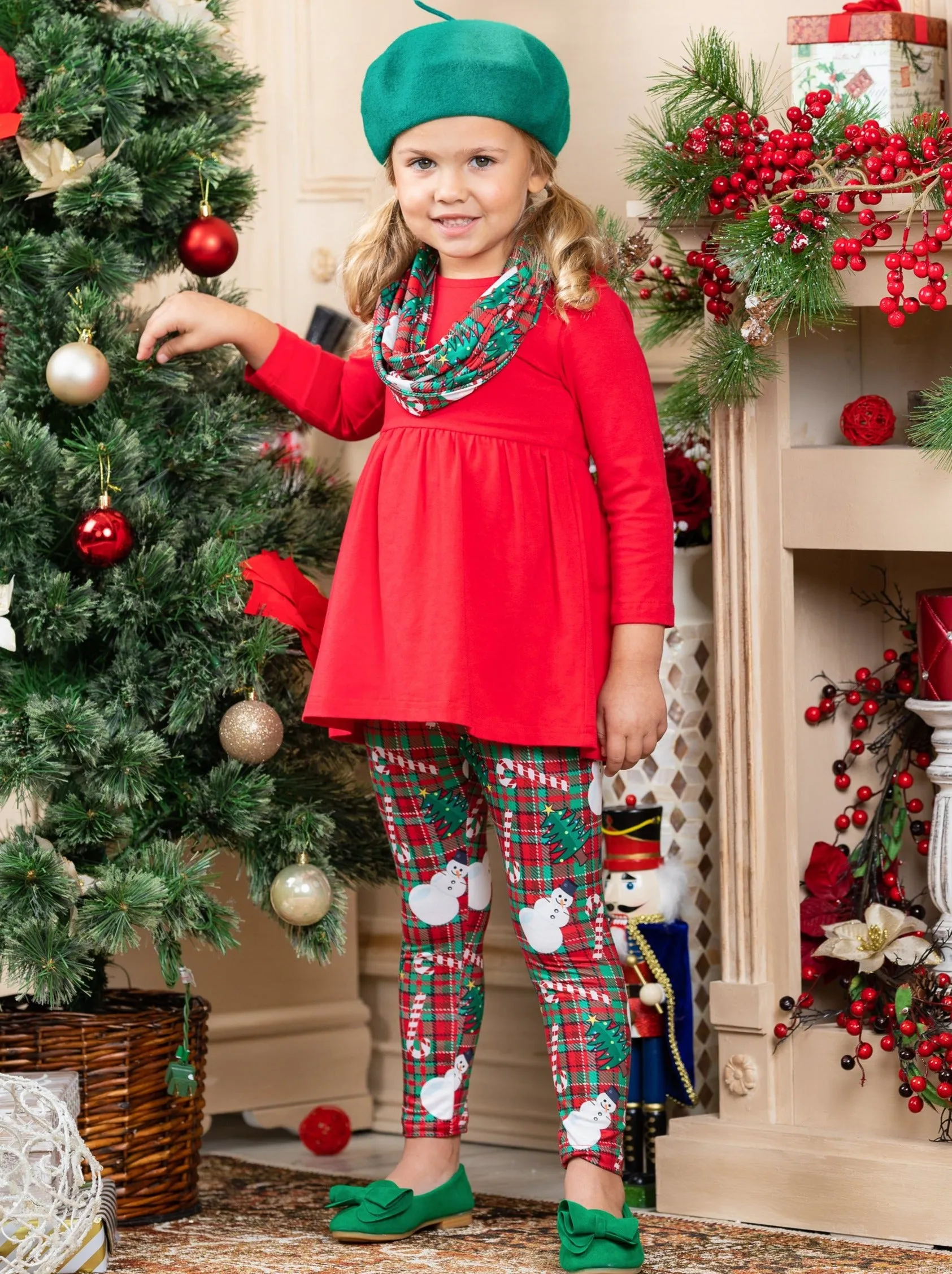 Snowmen and Candy Canes Tunic, Scarf and Legging Set