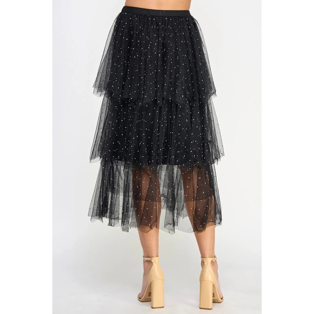 Studded Rhinestone Tiered Tulle Skirt - Final Sale Item