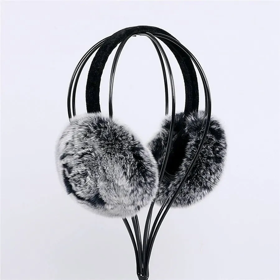 Stylish Natural Rabbit Fur Earmuff - Fashion Floral Design - Women's Winter Accessory