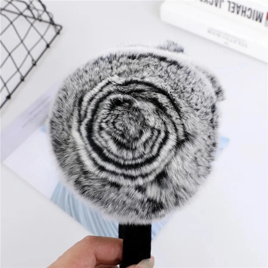 Stylish Natural Rabbit Fur Earmuff - Fashion Floral Design - Women's Winter Accessory