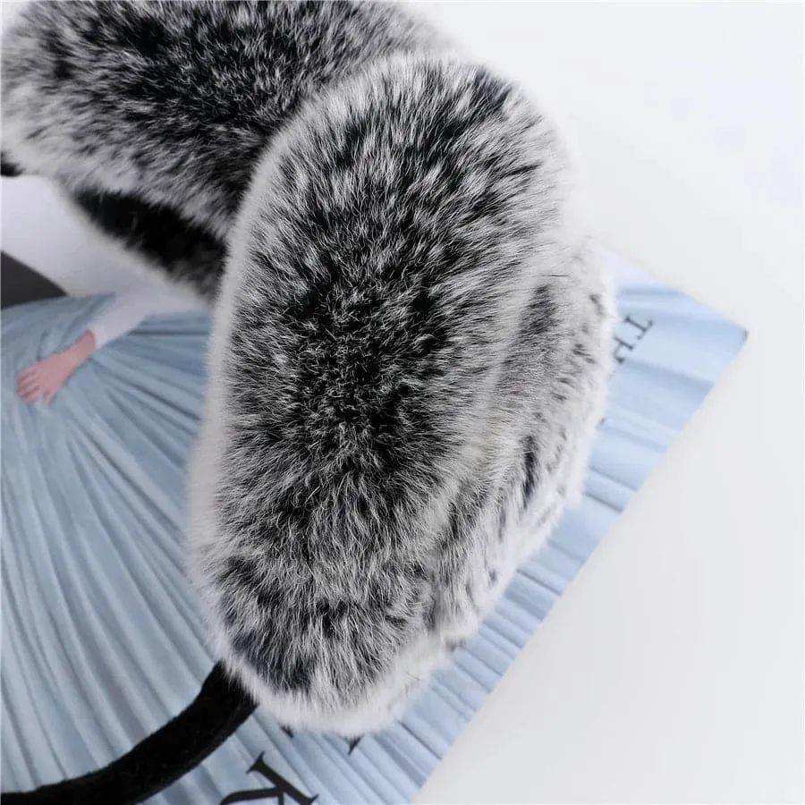 Stylish Natural Rabbit Fur Earmuff - Fashion Floral Design - Women's Winter Accessory