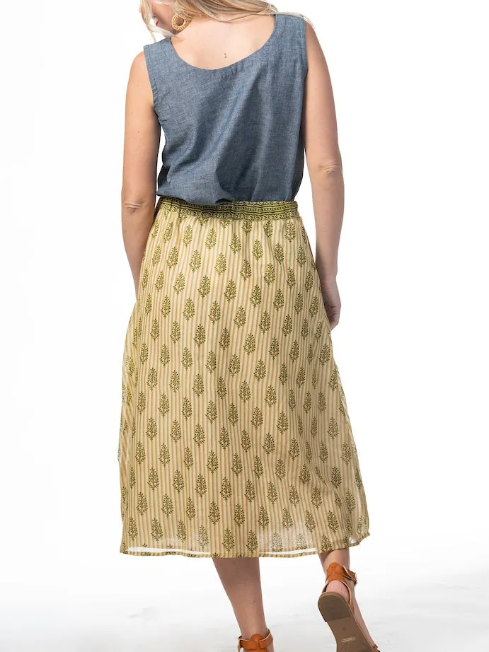 Sunflowers & Paisely Button Midi Skirt - L