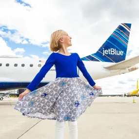 “True Blue” Airplanes Twirly Play Dress with Pockets and Long Sleeves