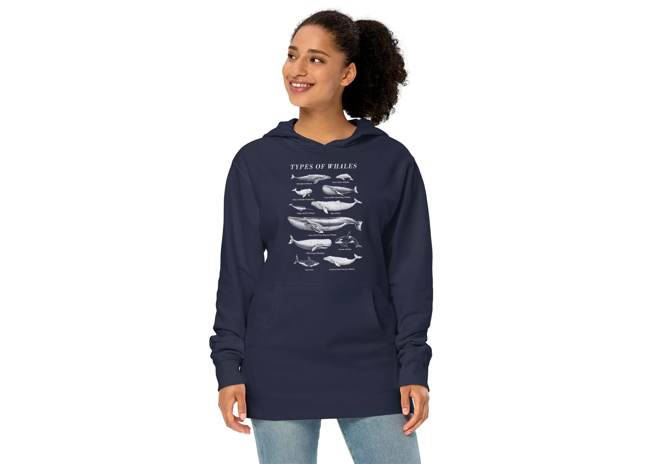 Unisex Types of Whales Midweight Pullover Hoodie