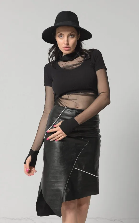 Vegan Leather Asymmetric Skirt