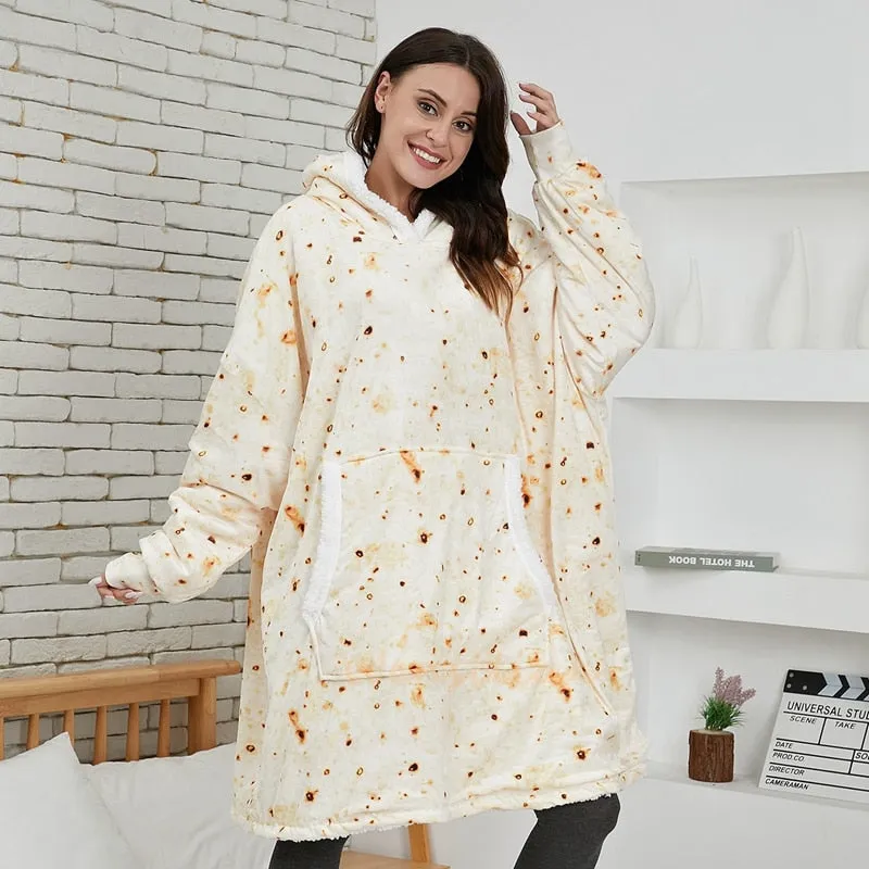 Women Blanket Sweatshirt Robe Winter Hoodies Outdoor Hooded Coats Warm Comfort Bathrobe Christmas Fleece Blanket Sudadera Mujer