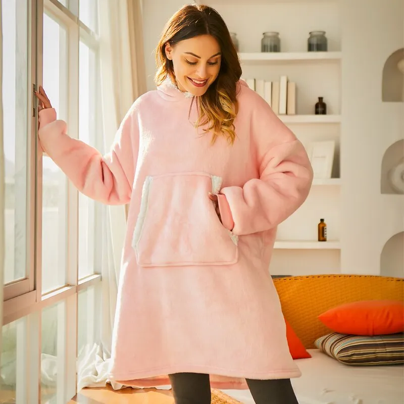 Women Blanket Sweatshirt Robe Winter Hoodies Outdoor Hooded Coats Warm Comfort Bathrobe Christmas Fleece Blanket Sudadera Mujer