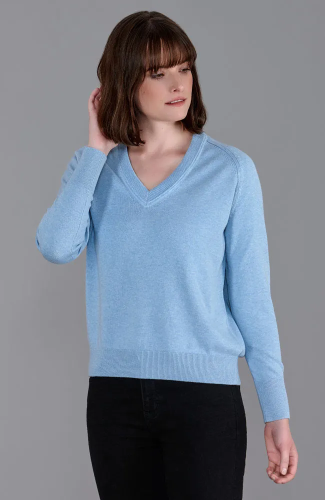 Womens Lightweight Cotton Deep V Neck Jumper