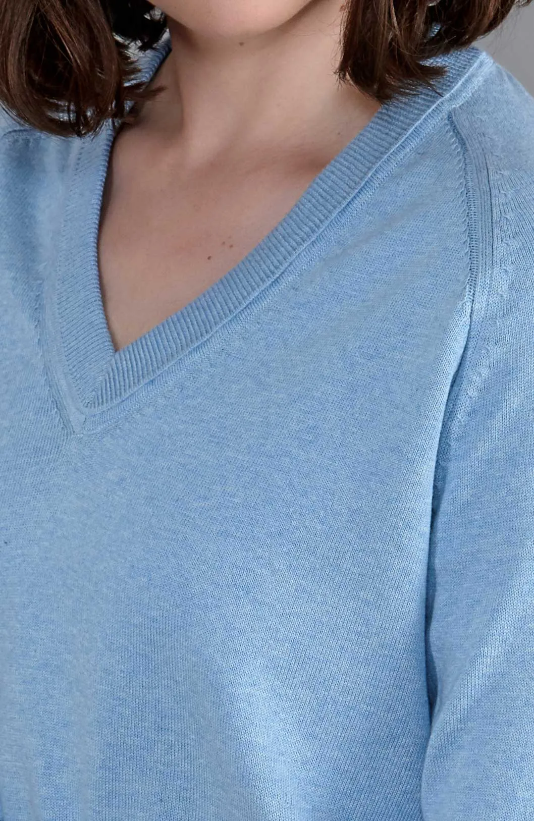 Womens Lightweight Cotton Deep V Neck Jumper