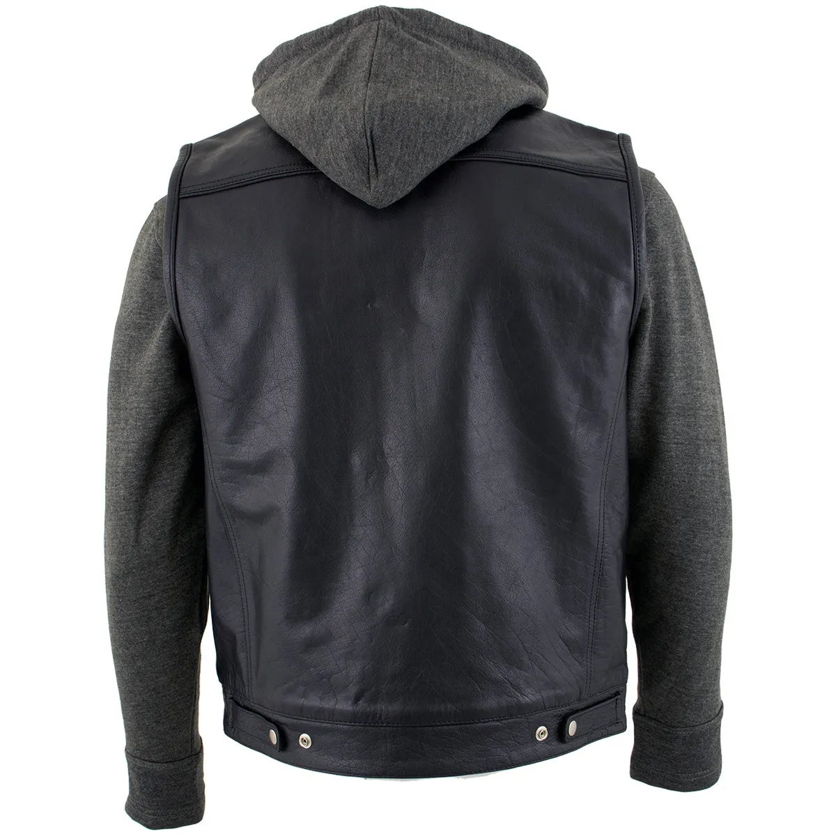 Xelement BXU1006 Men's 'Jax' Black Leather Motorcycle Hoodie Jacket