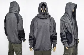 XS-8XL Washed Look Distressed Scarf Oversize Hood,High Neck Pullover,Ninja Assassin Jacket,Steampunk Gothi-Post Apocalyptic Dystopian-BB0157