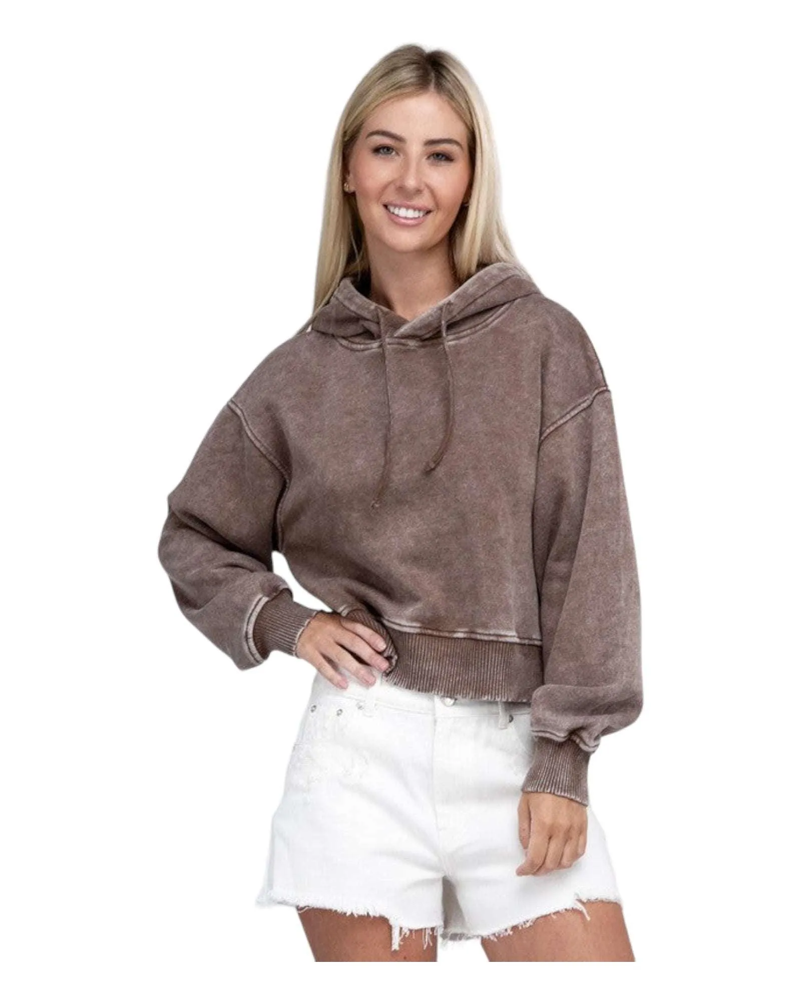 Zenana Acid Washed Cropped Hoodie