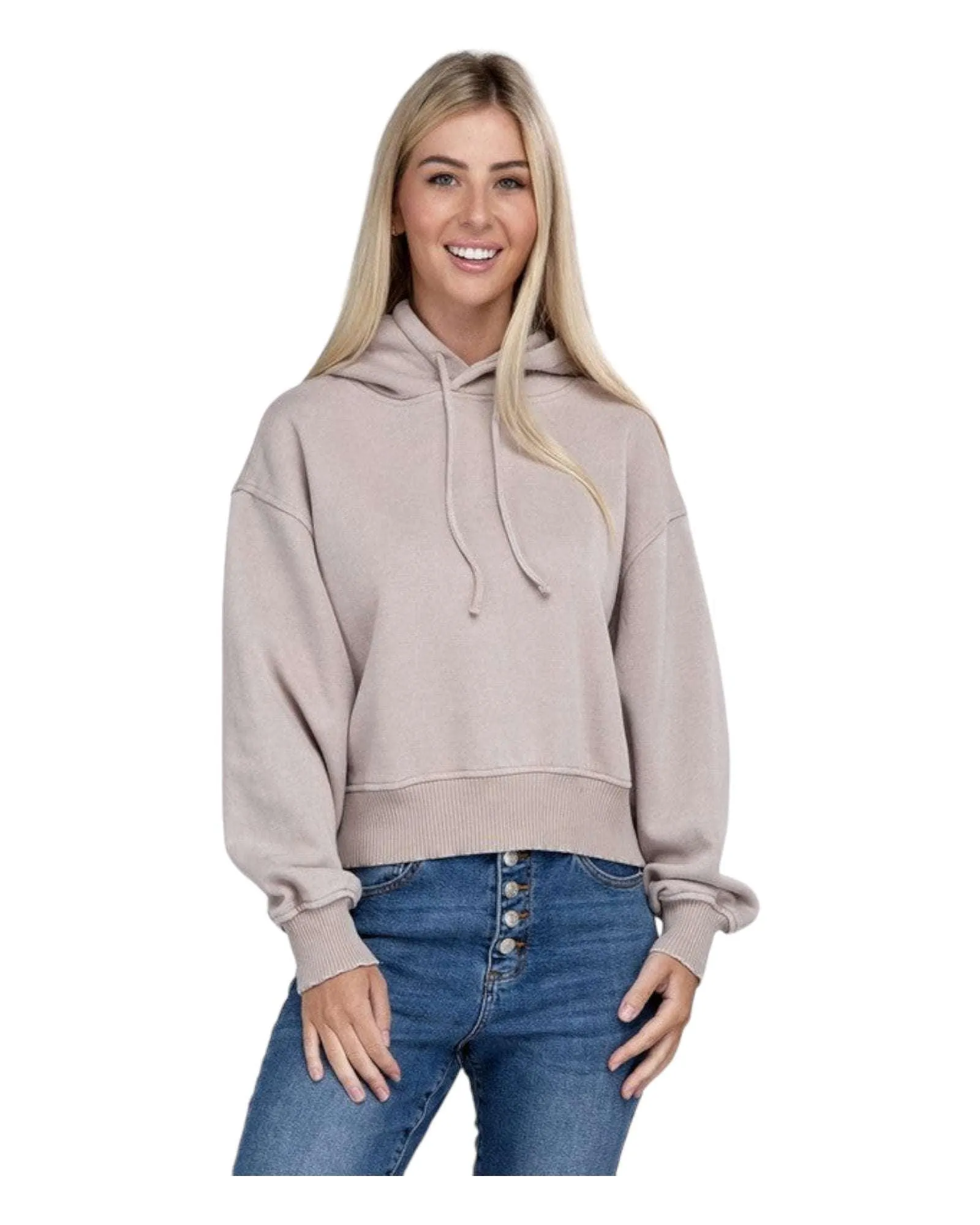 Zenana Acid Washed Cropped Hoodie