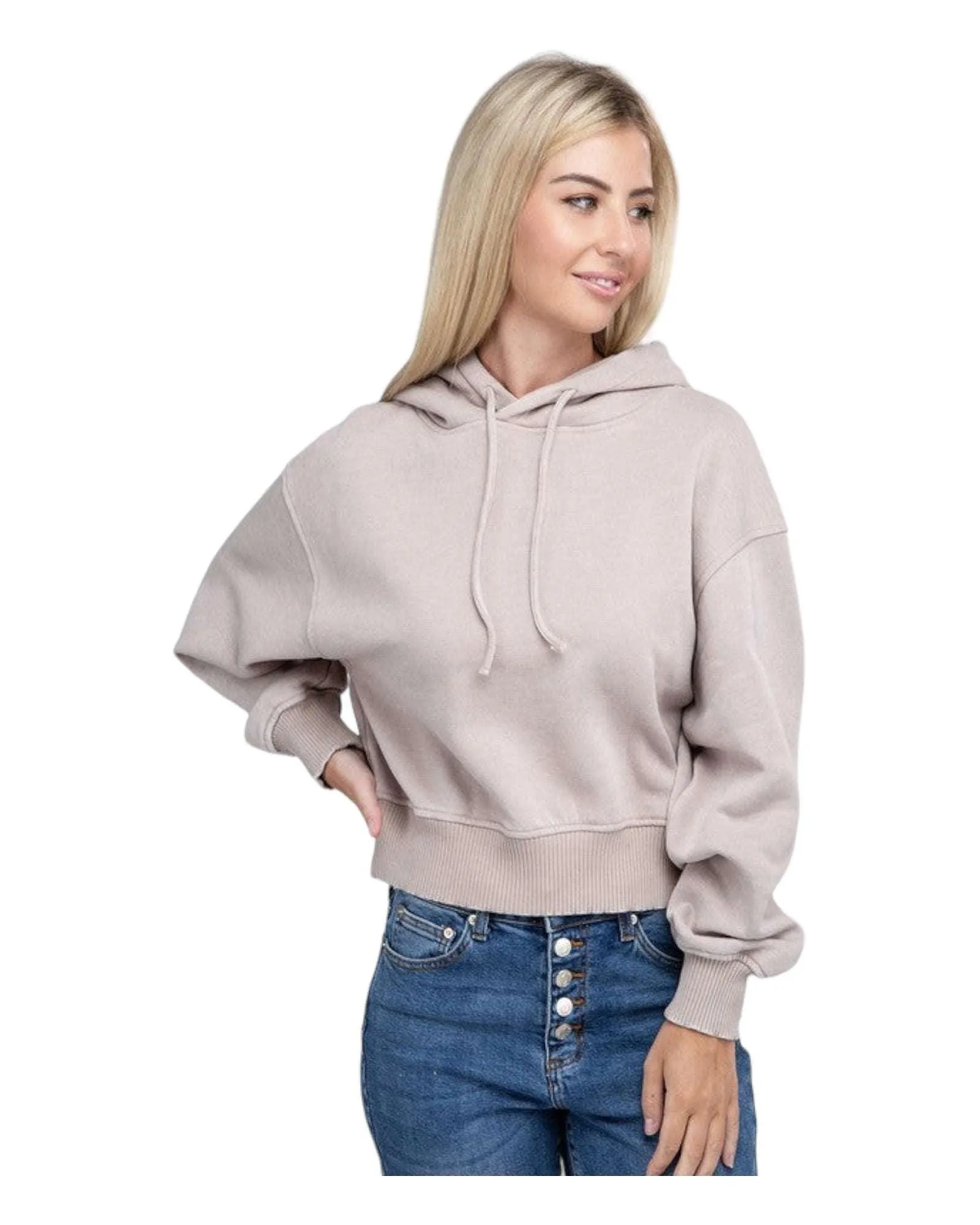 Zenana Acid Washed Cropped Hoodie